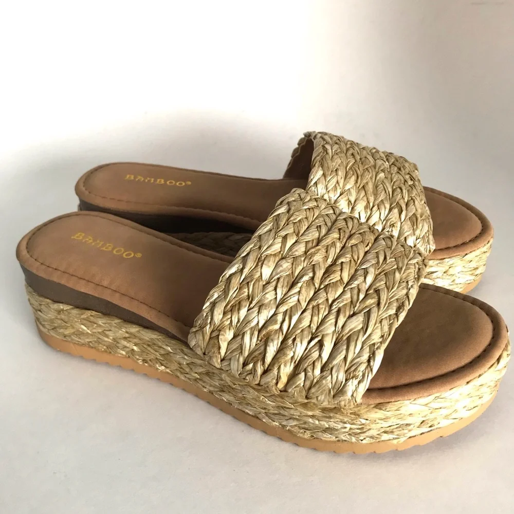 Raffia Platform Slip On Sandals (7) - Picture 2 of 13